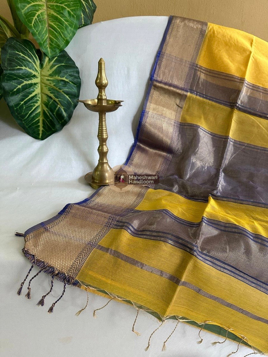 Maheshwari Yellow Tissue Silk Saree 04