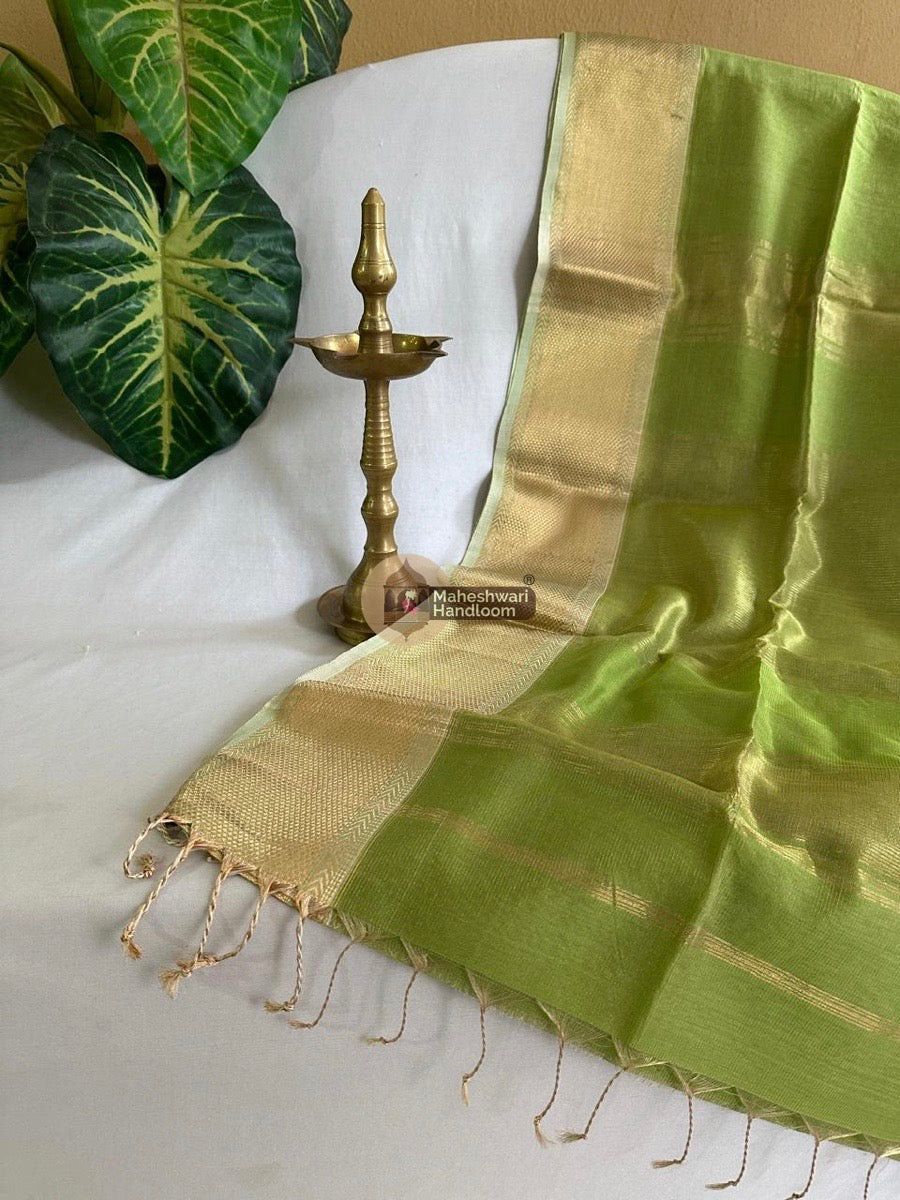 Maheshwari Parrot Green Tissue Silk Saree 019