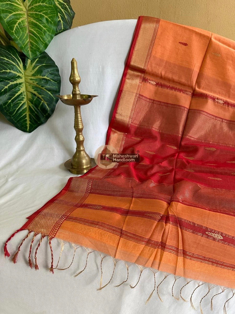 Maheshwari Peach Tissue Silk Saree 018