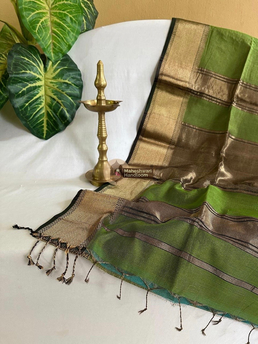Maheshwari Mehendi Green Tissue Silk Saree 03