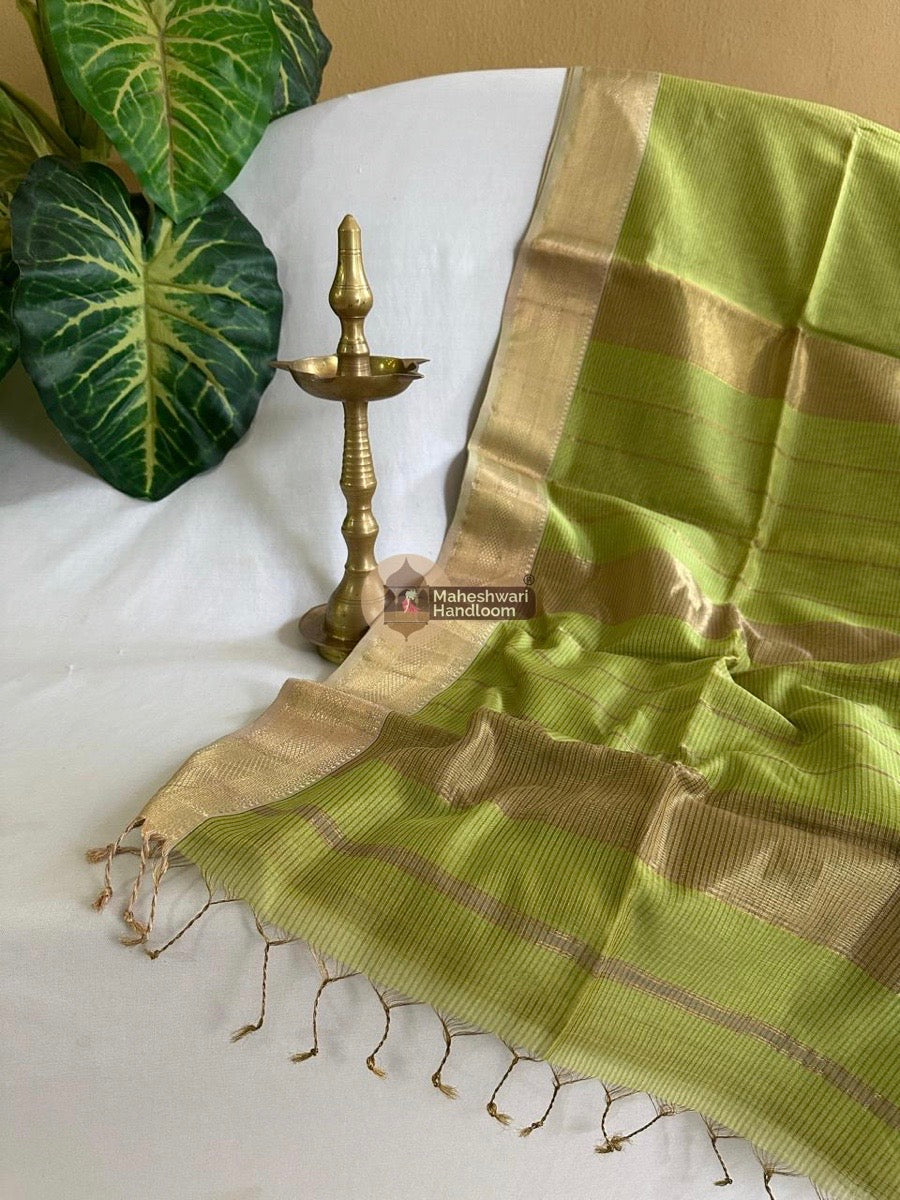 Maheshwari Pista Green Tissue Silk Saree 08