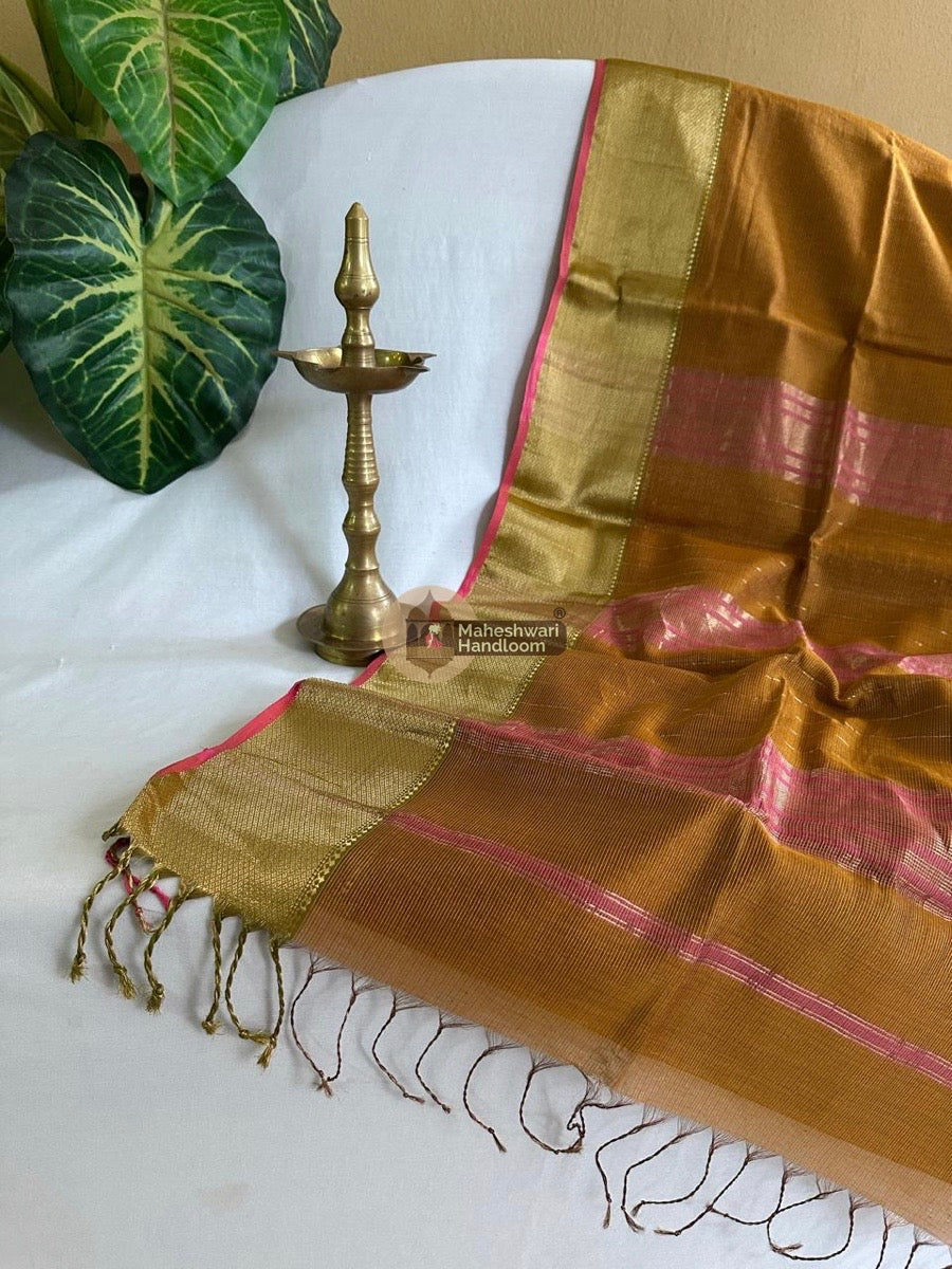 Maheshwari Rust Tissue Silk Saree 07