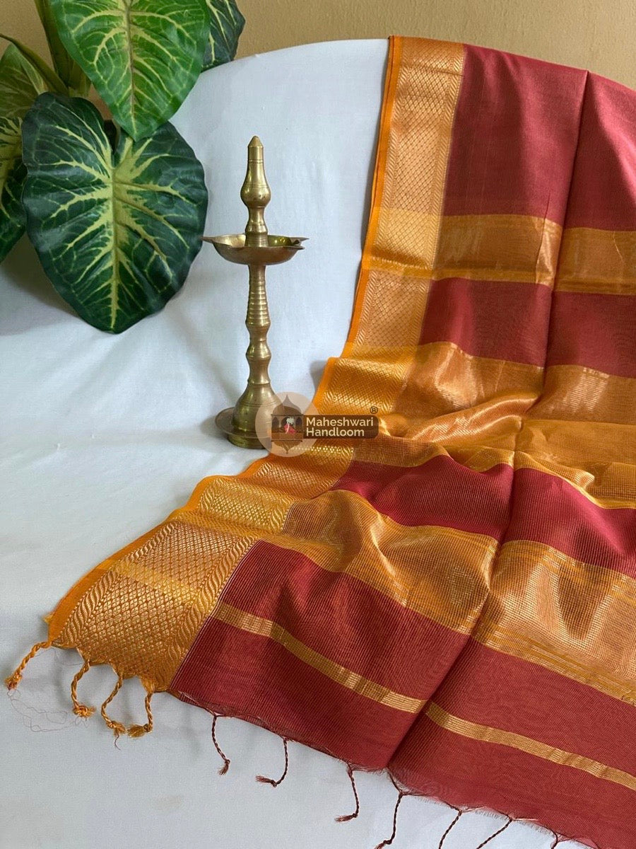Maheshwari Maroon Tissue Silk Saree 01 