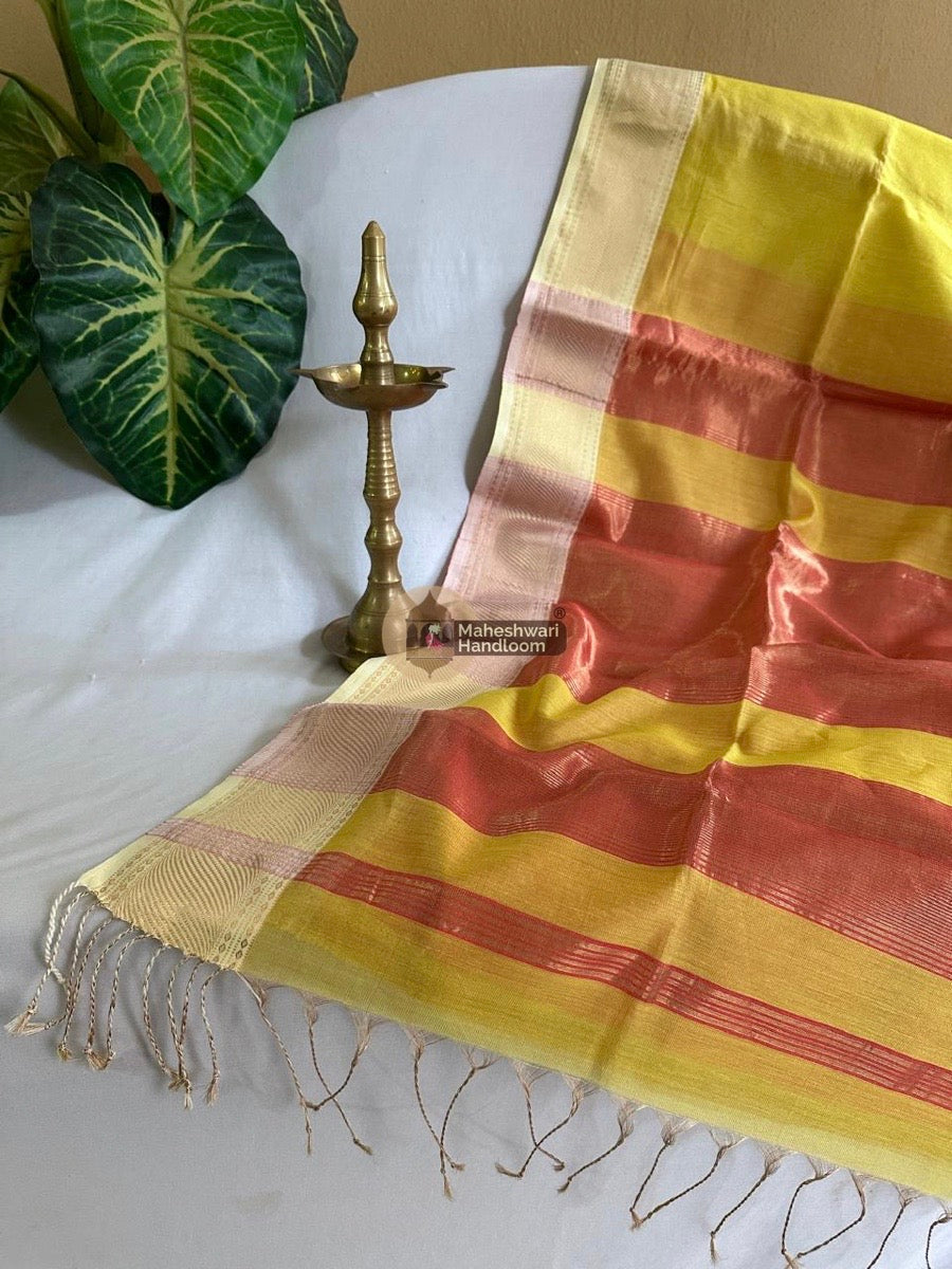 Maheshwari Yellow Tissue Silk Saree 09