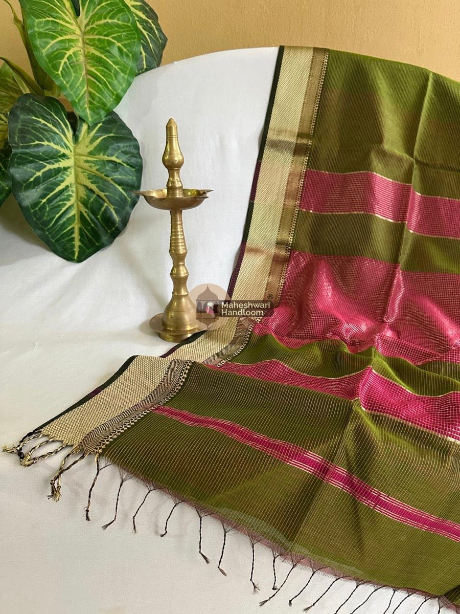 Maheshwari Mehendi Green Tissue Silk Saree 013