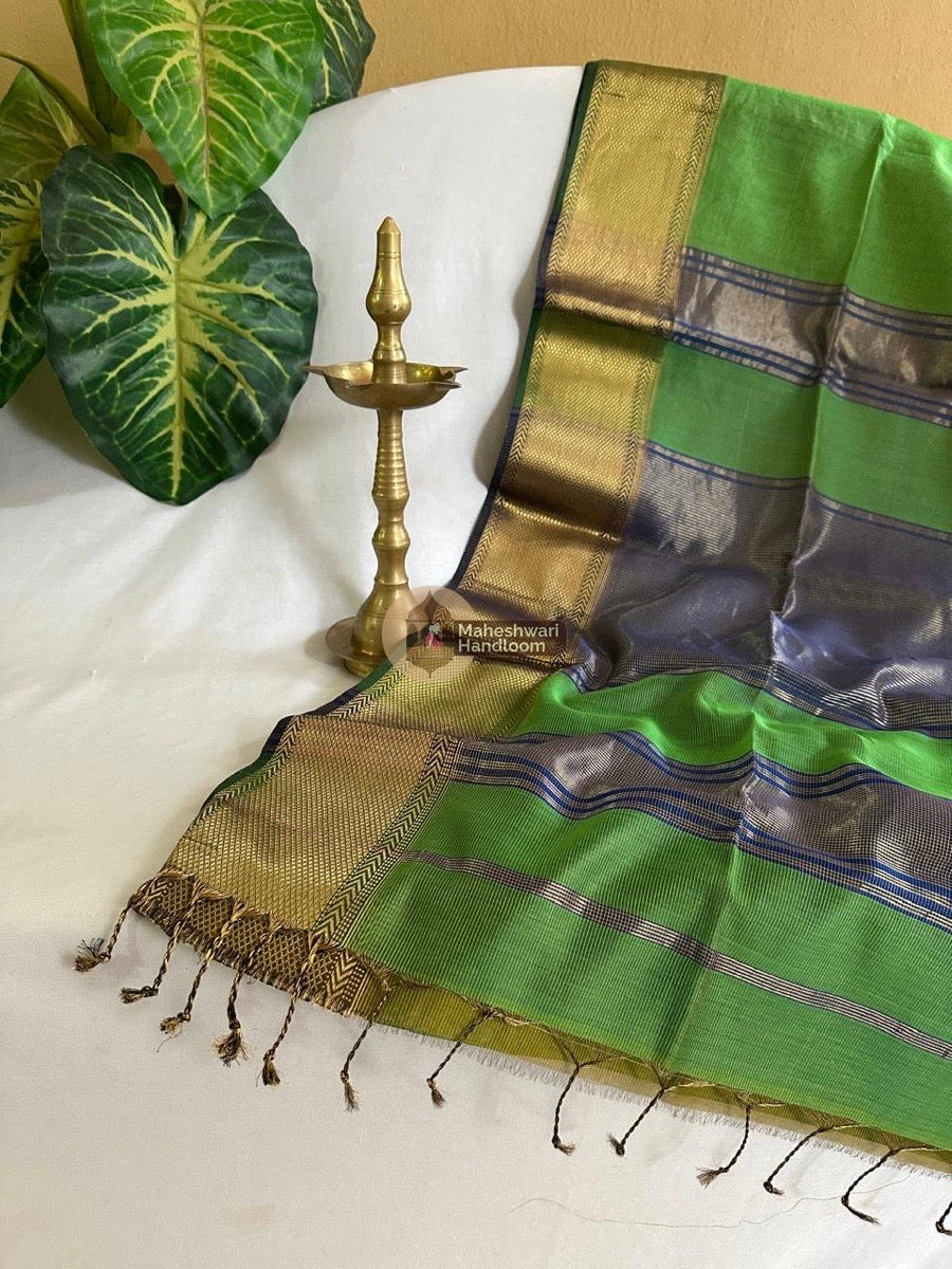 Maheshwari Green Tissue Silk Saree 020