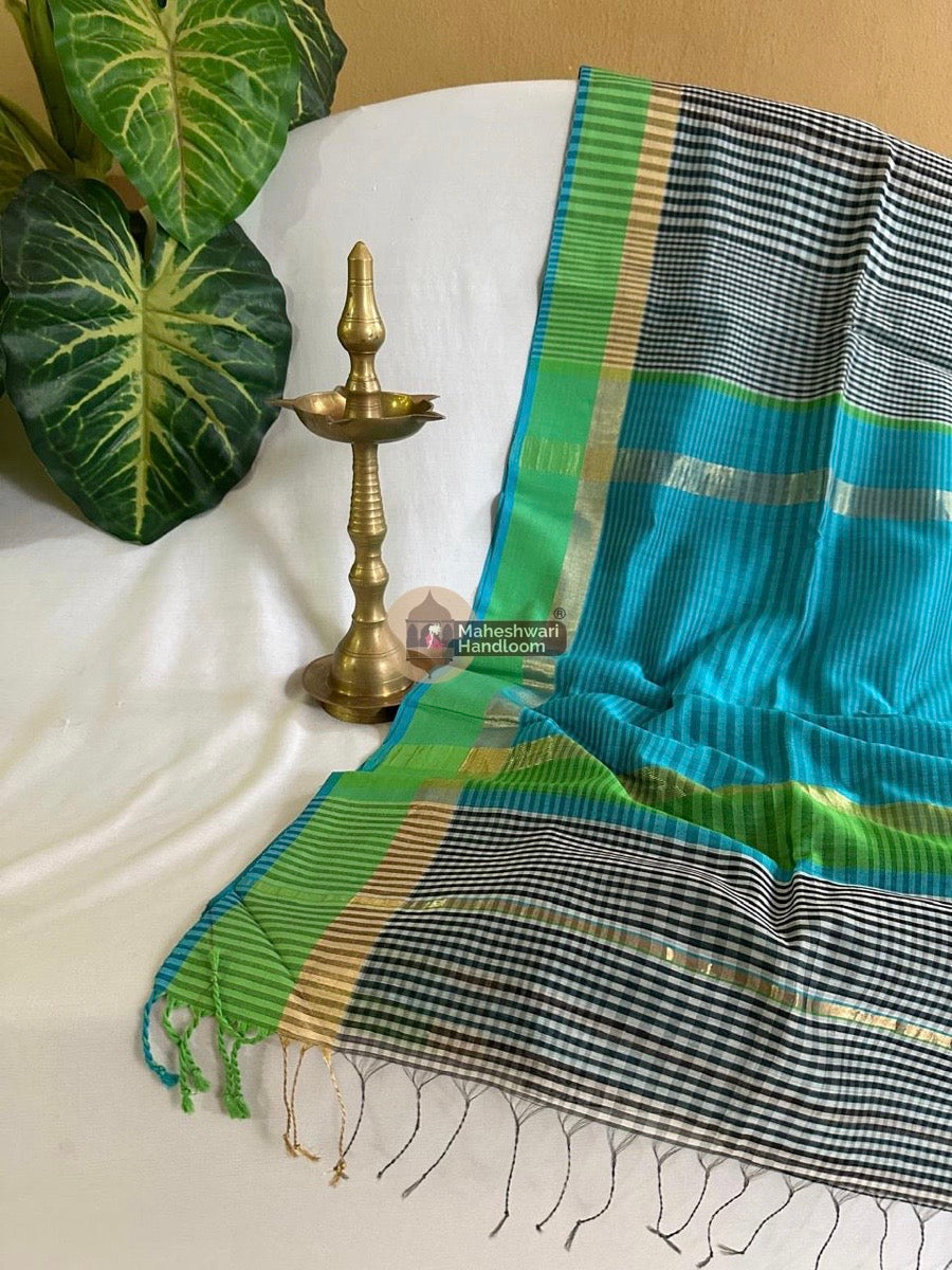 Exclusive Black-white Maheshwari Checks Saree 02