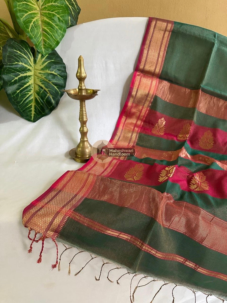 Maheshwari Green Tissue Silk Saree 01 