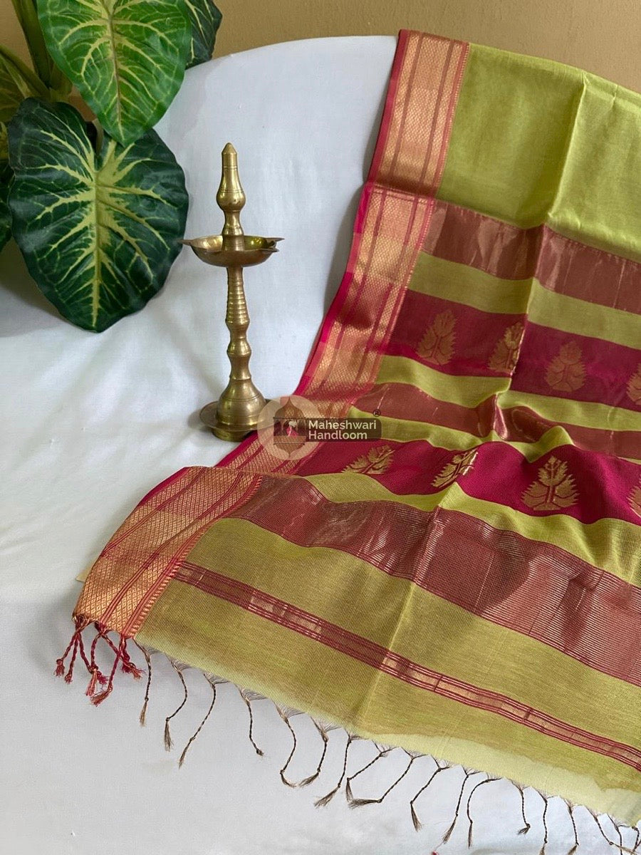 Maheshwari Pista Green Tissue Silk Saree 05