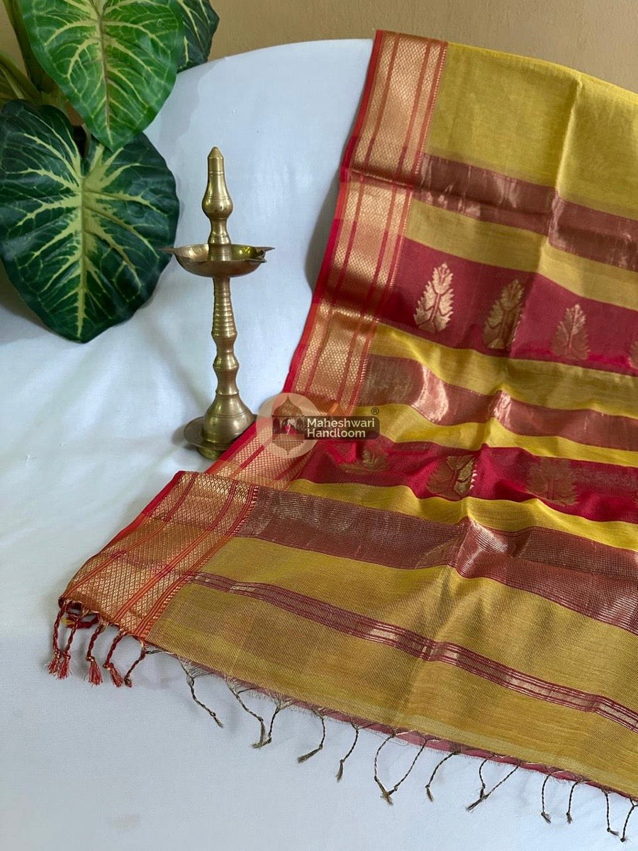 Maheshwari Lemon Yellow Tissue Silk Saree 02