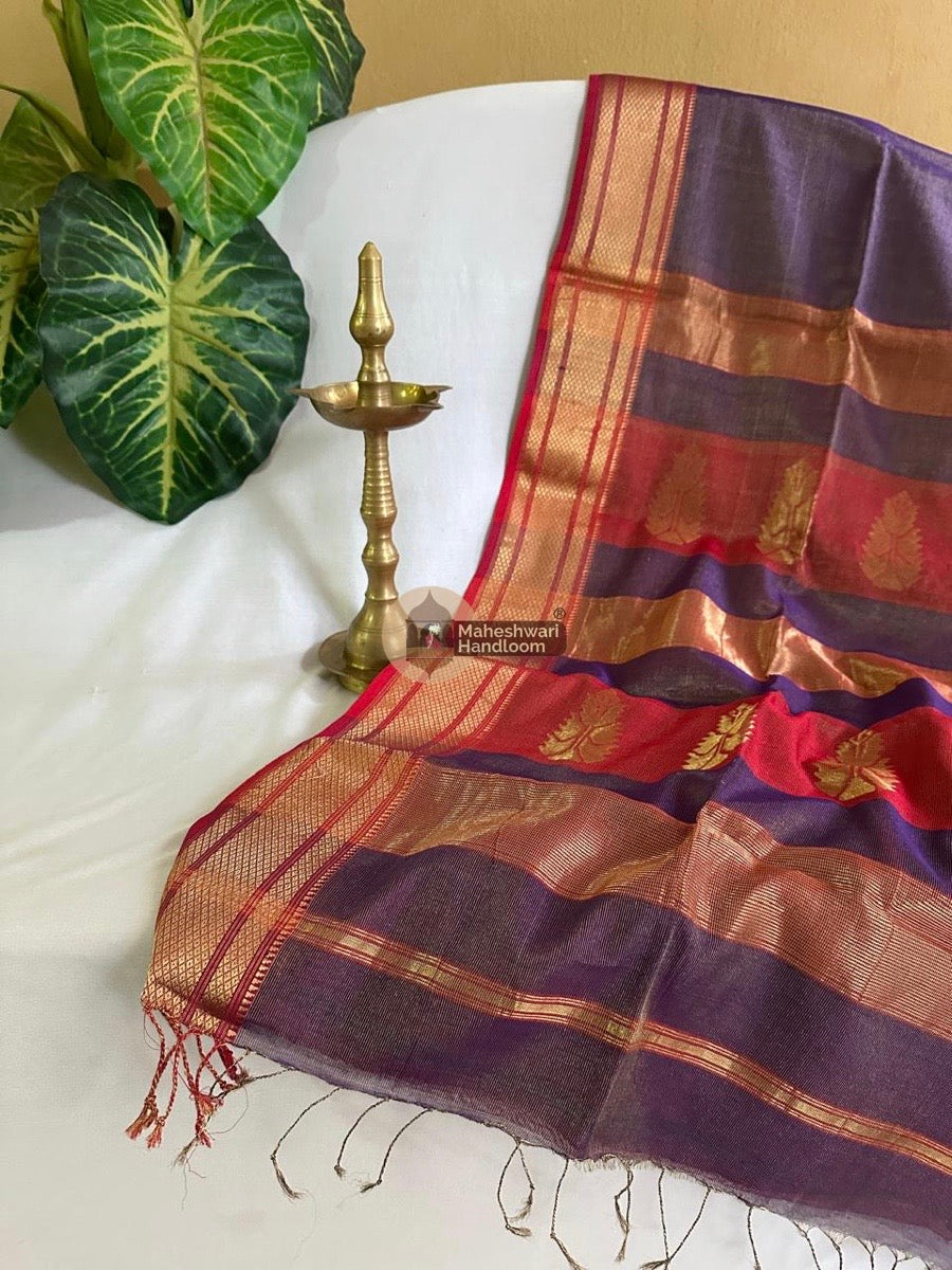 Maheshwari Dark Purple Tissue Silk Saree 03