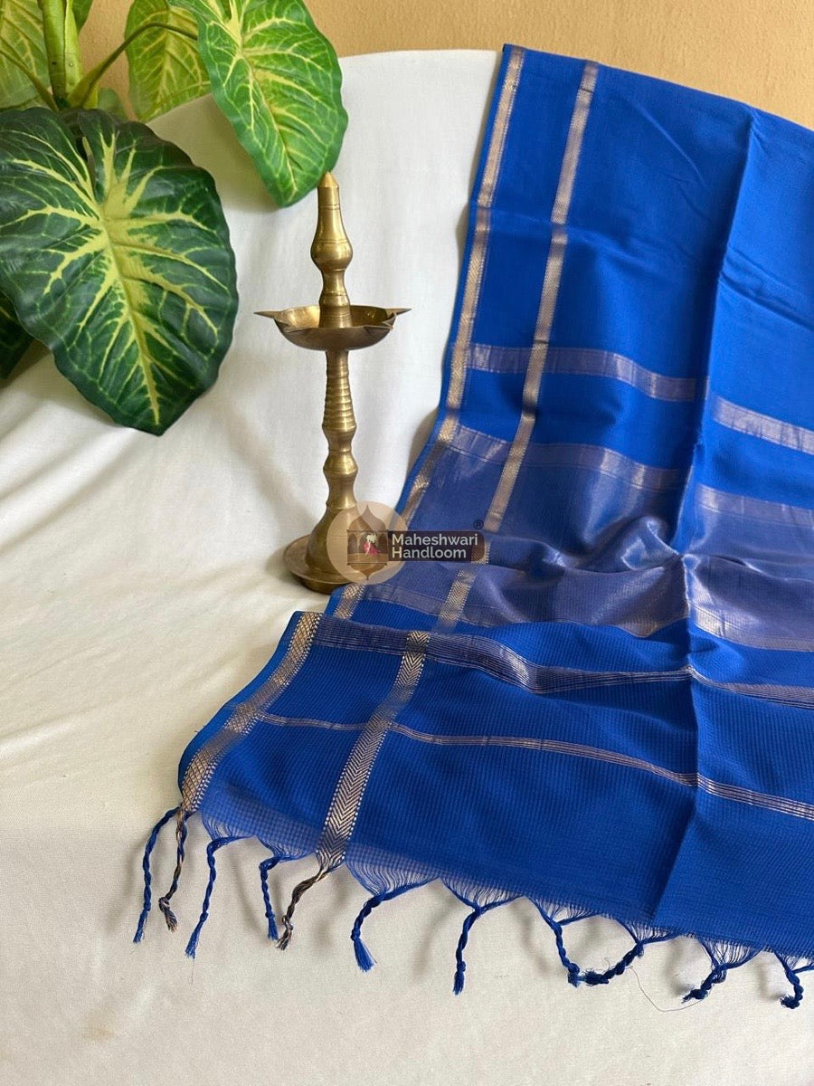 Exclusive Maheswari Self Checks Royal Blue Saree 01