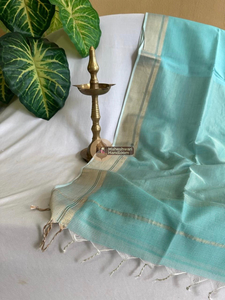 Exclusive Maheswari Self Checks Sky Blue Saree 06