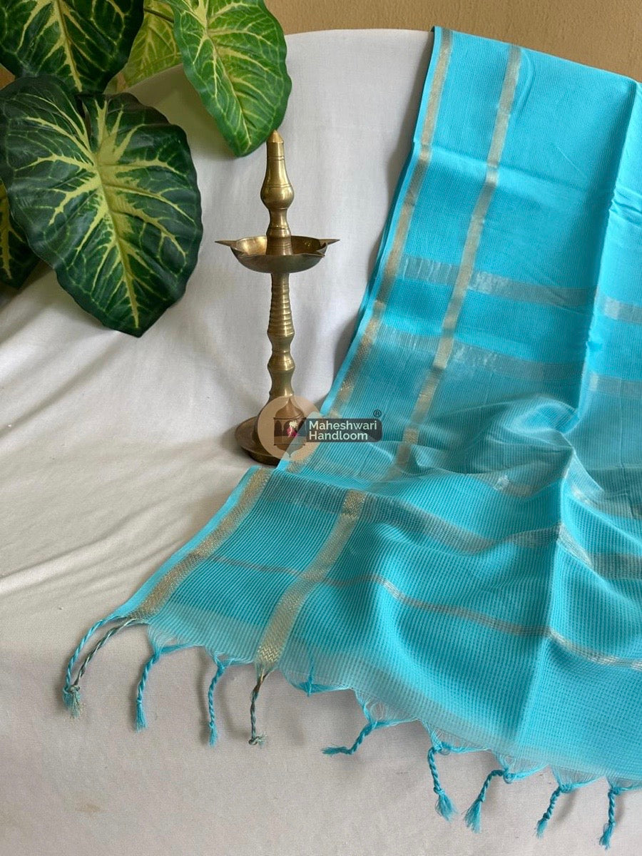 Exclusive Maheswari Self Checks Sky Blue Saree 013