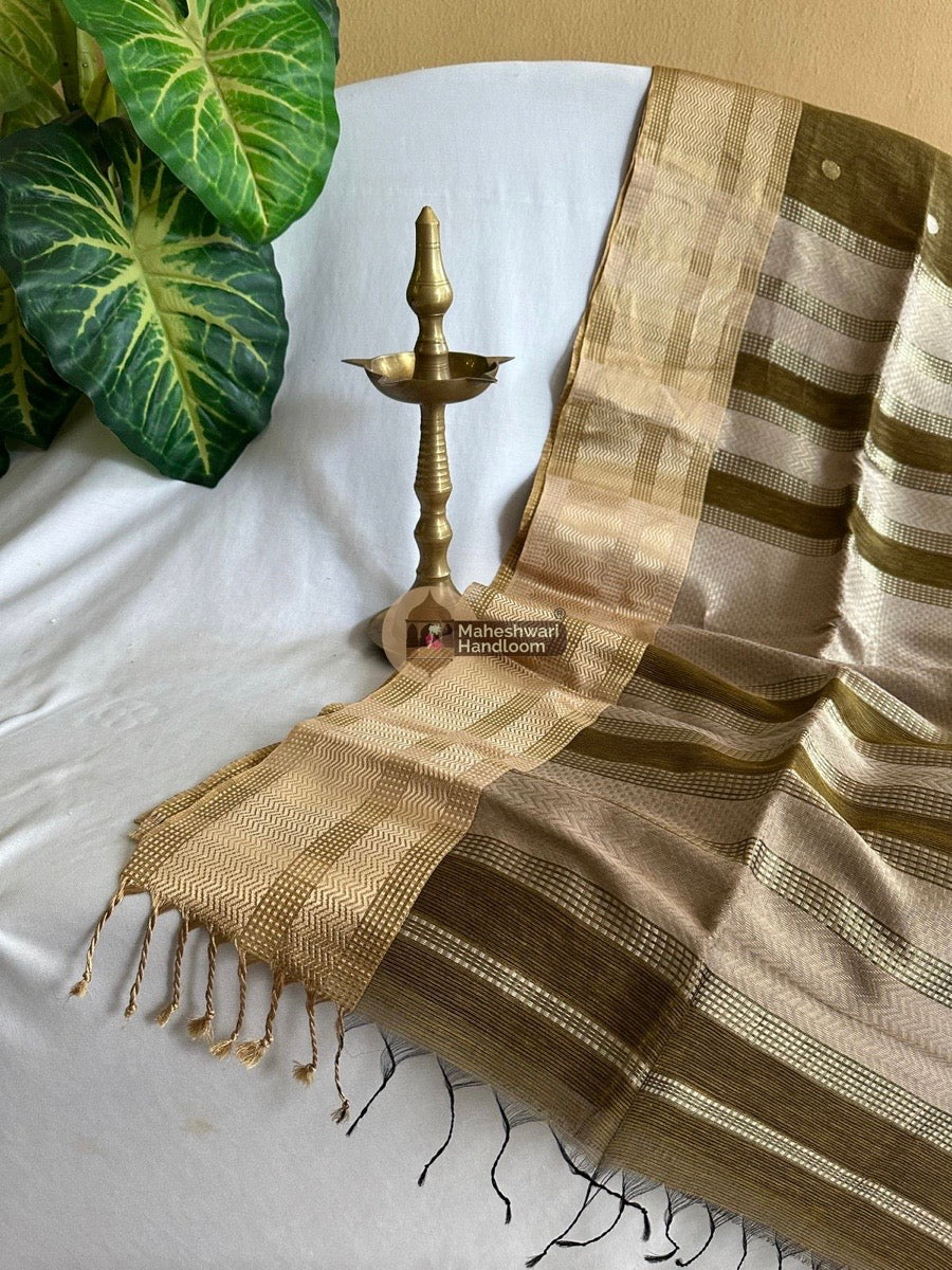 Maheshwari Mustard Yellow Silk Linen Weaving Saree 01