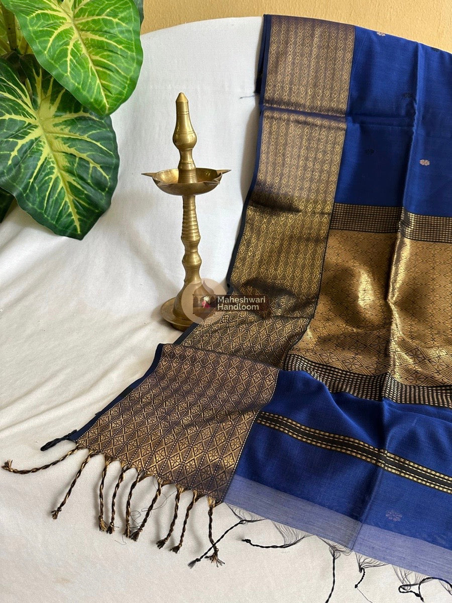 Maheshwari Royal Blue Rich Zari Weaving Pallu Saree 01