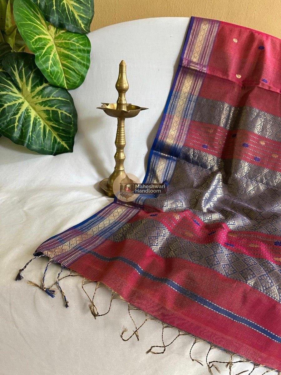 Maheshwari Dark Pink Tissue Rich Pallu Saree 06