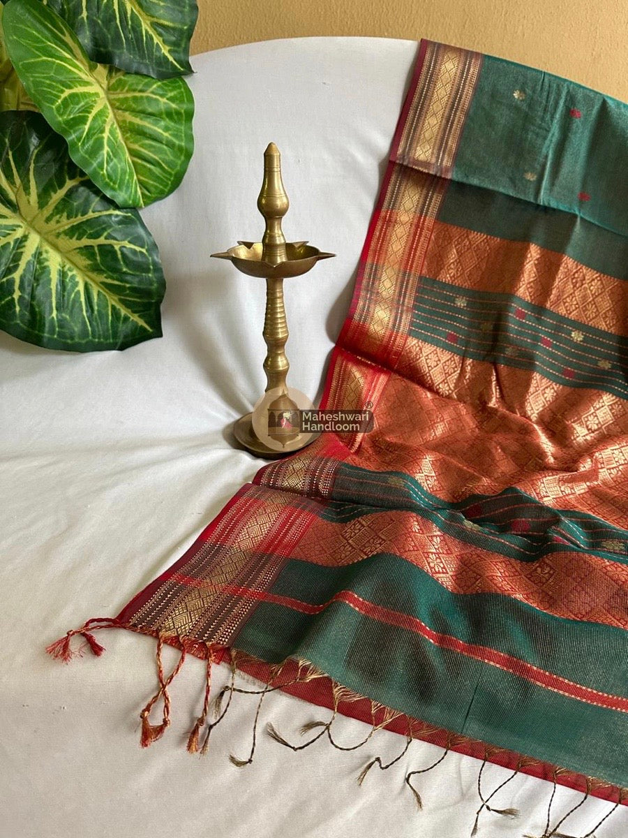 Maheshwari Rama Green Tissue Rich Pallu Saree 05