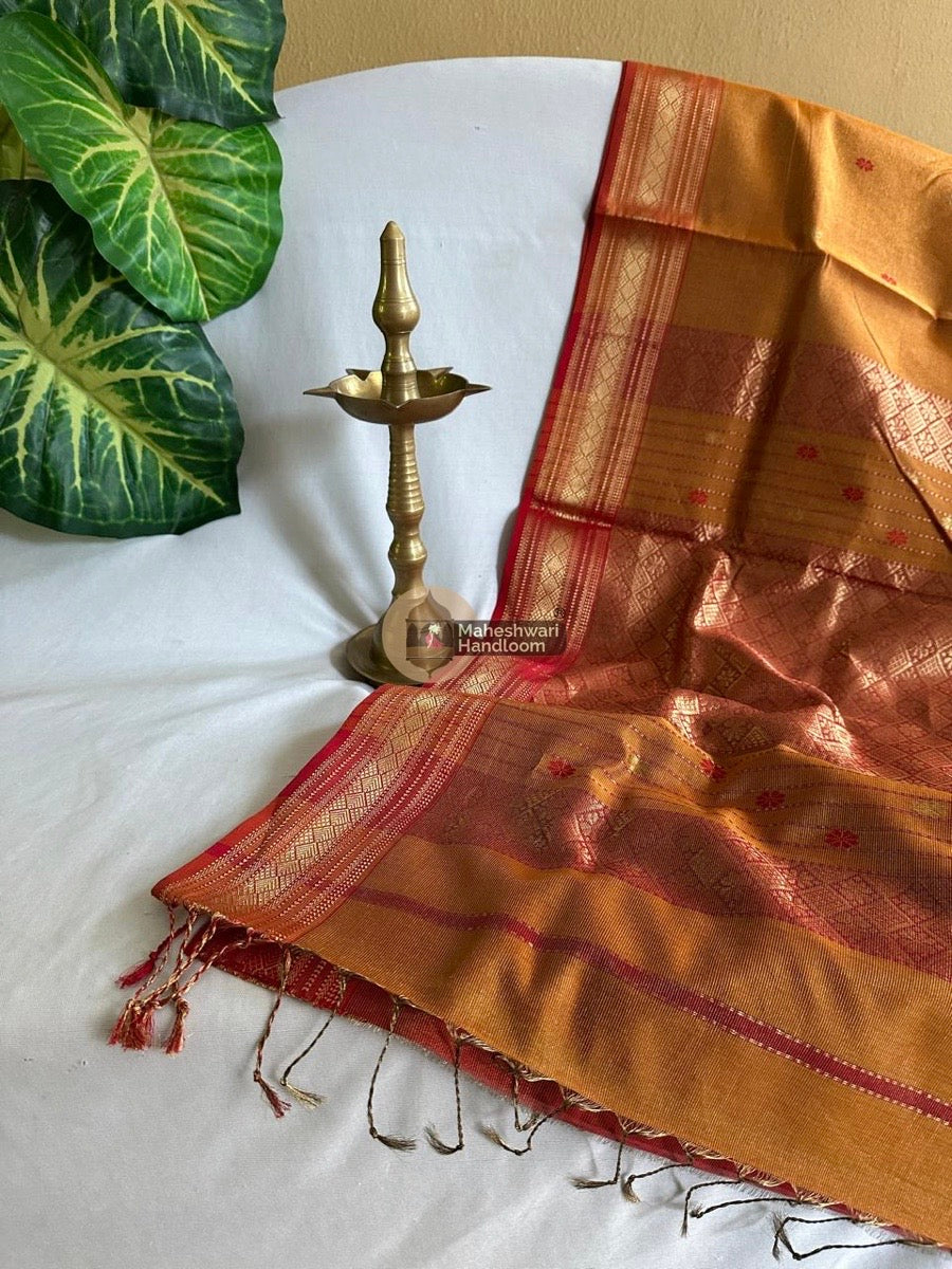 Maheshwari Golden Yellow Tissue Rich Pallu Saree 07