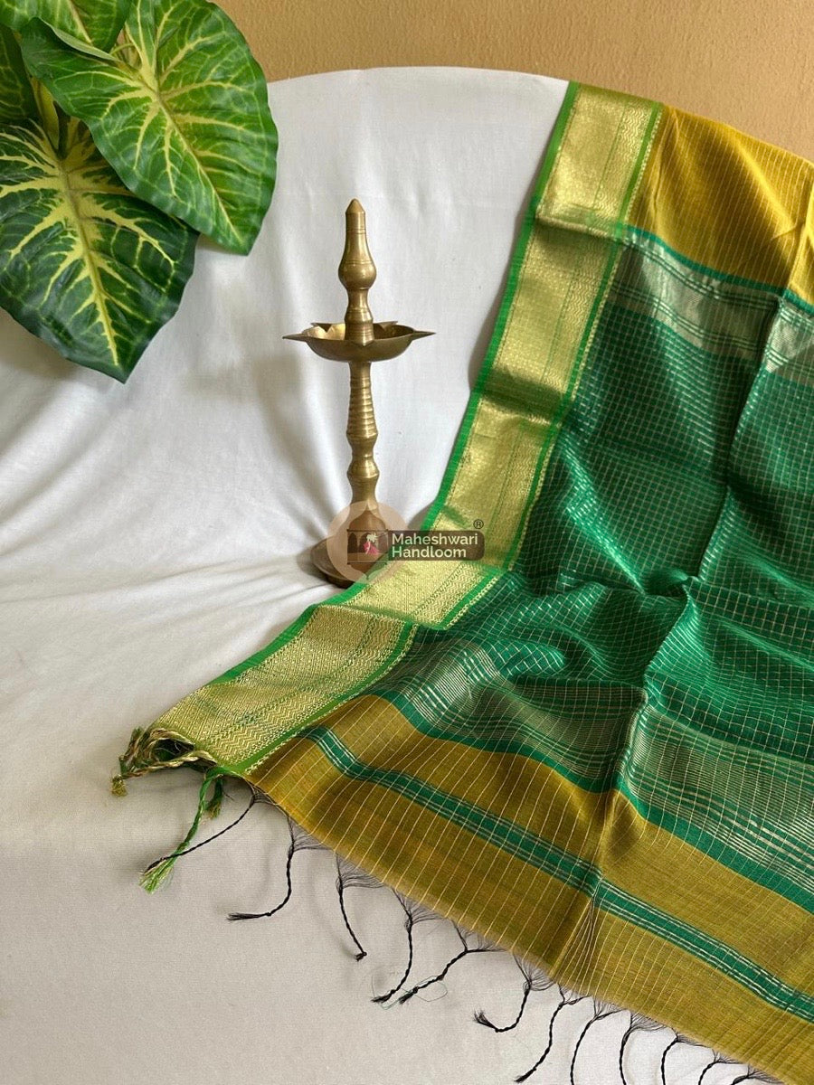 Maheshwari Mustard Yellow Zari Linning Saree 06