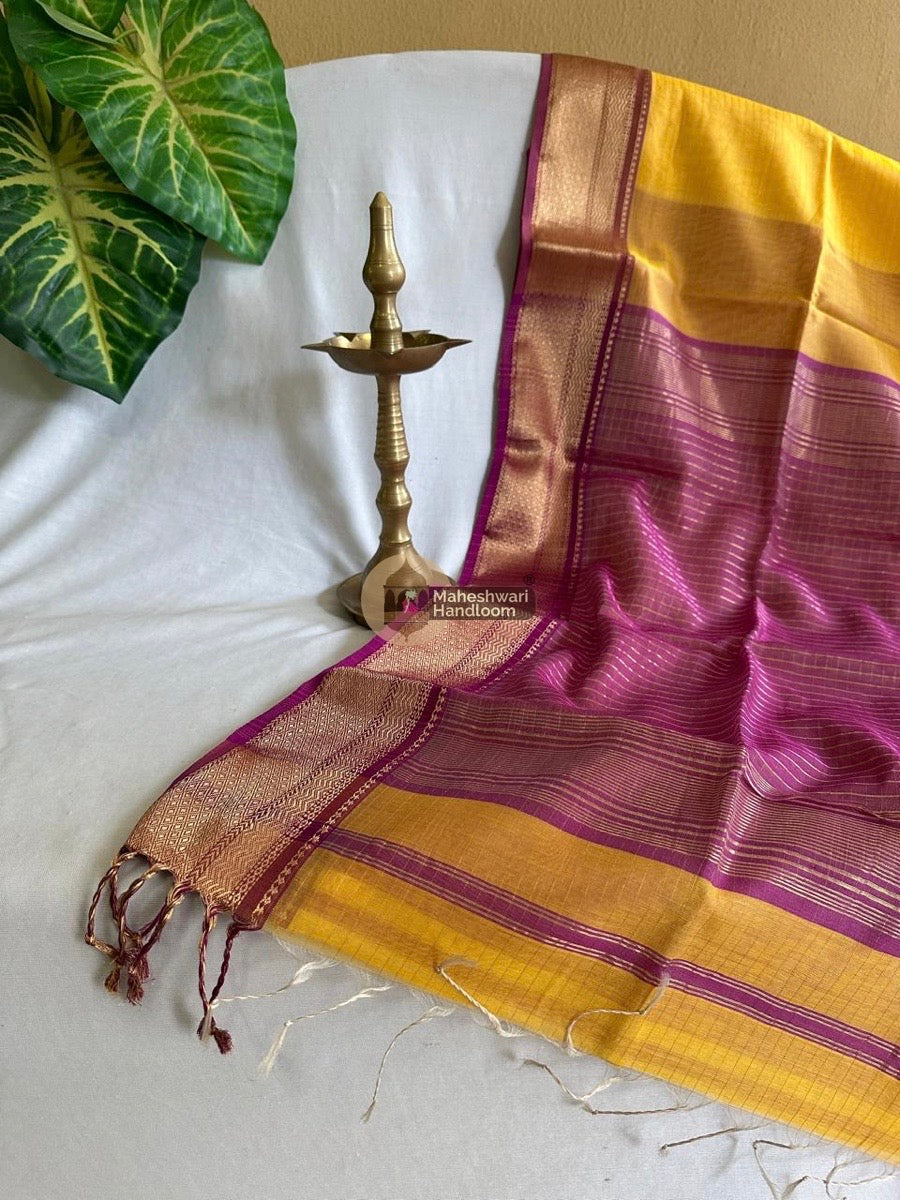 Maheshwari Yellow Zari Linning Saree 08