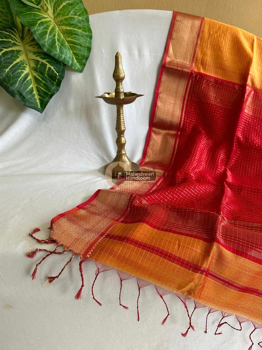 Maheshwari Mustard Yellow Zari Linning Saree 028