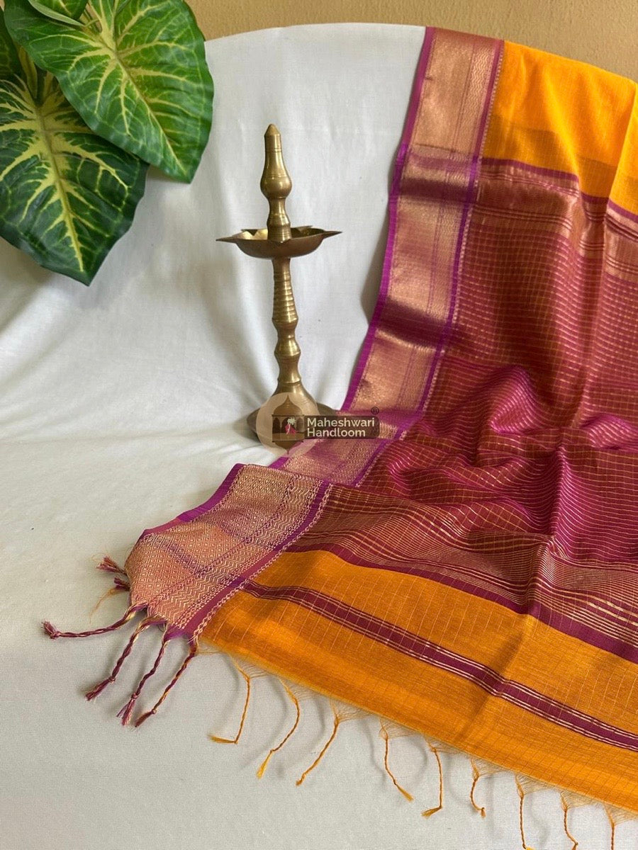 Maheshwari Orange Zari Linning Saree 031
