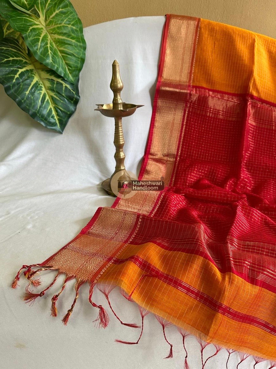 Maheshwari Mango Yellow Zari Linning Saree 016