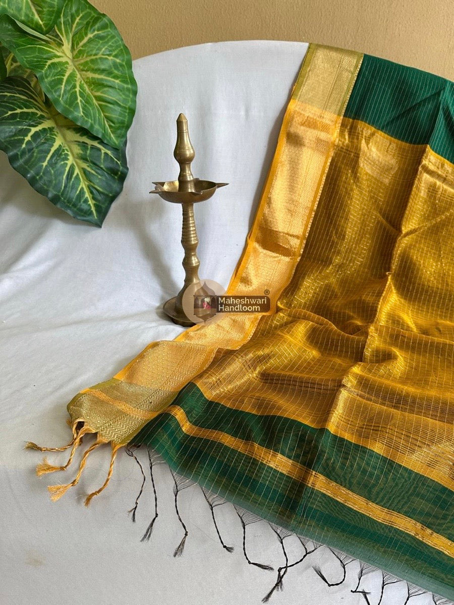 Maheshwari Green Zari Linning Saree 020