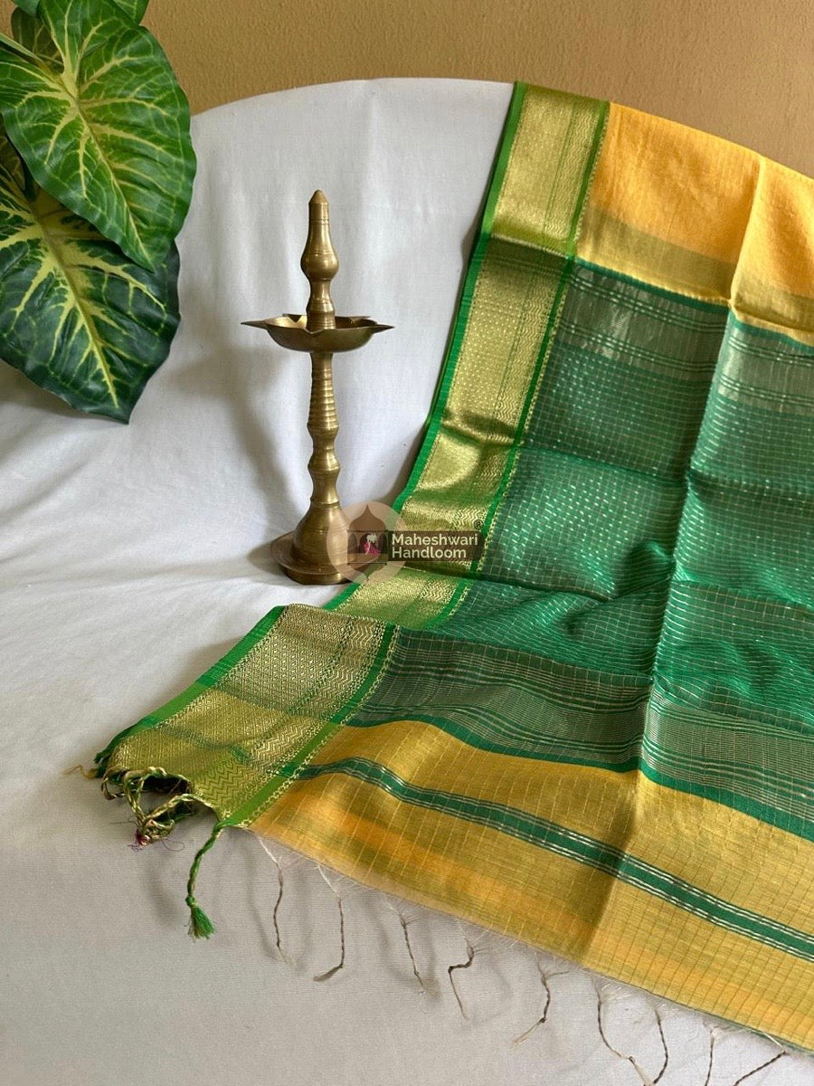 Maheshwari Yellow Zari Linning Saree 021