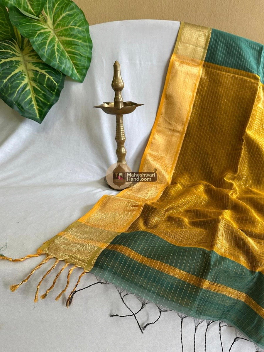 Maheshwari Aqua Green Zari Linning Saree 024