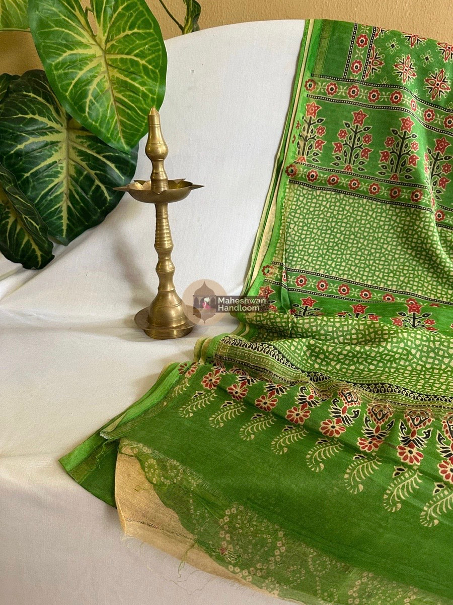 Parrot Green Chanderi Silk Saree 03