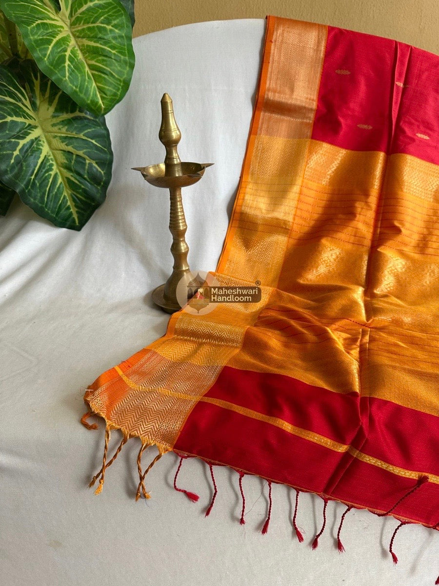 Maheshwari Red Pure Mulbury Silk Saree 010