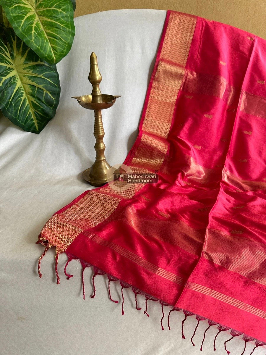 Maheshwari Pink Pure Mulbury Silk Saree 07