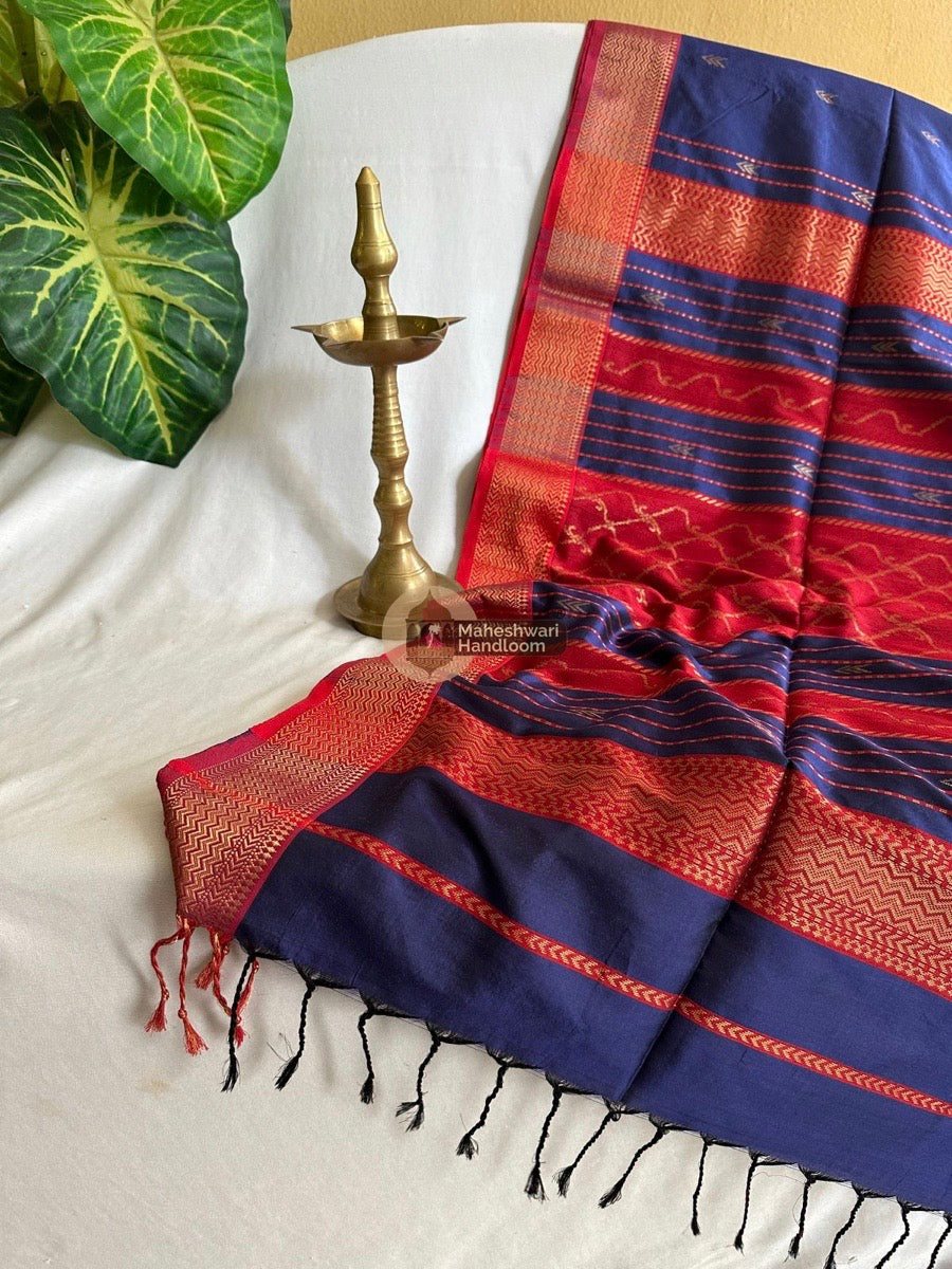 Maheshwari Royal Blue Pure Mulbury Silk Saree 08