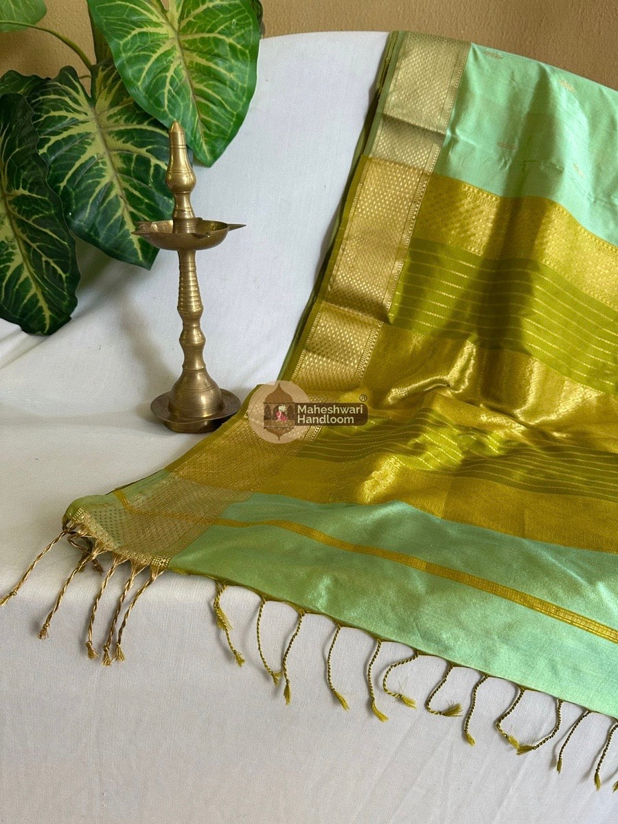 Maheshwari Sea Green Pure Mulbury Silk Saree 04