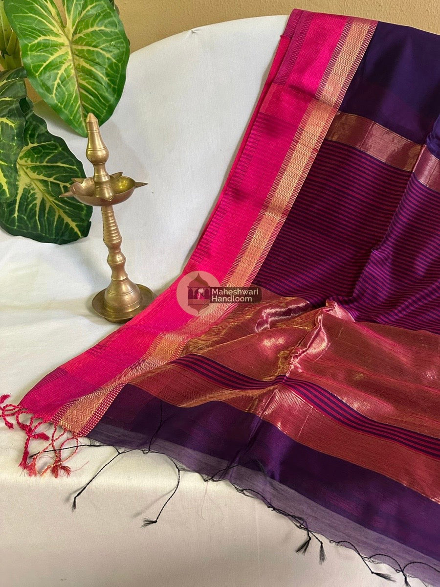 Maheshwari Violet Resham Thread Border Saree 018