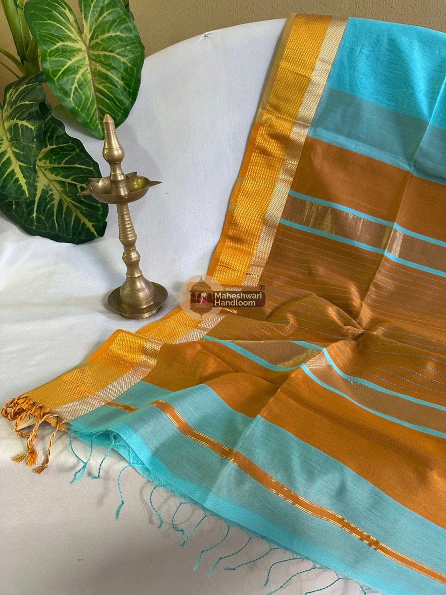 Maheshwari Sky Blue Resham Thread Border Saree 014