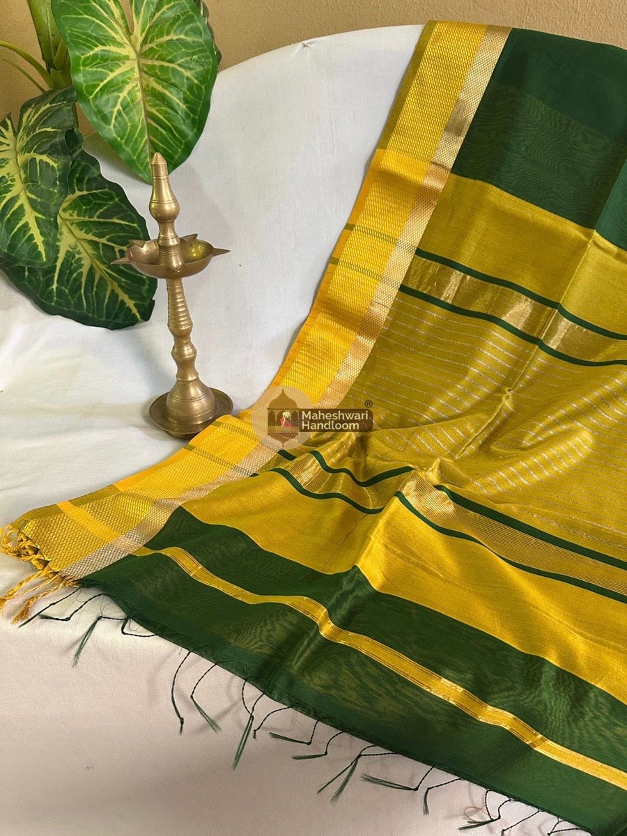 Maheshwari Chutney Green Resham Thread Border Saree 029