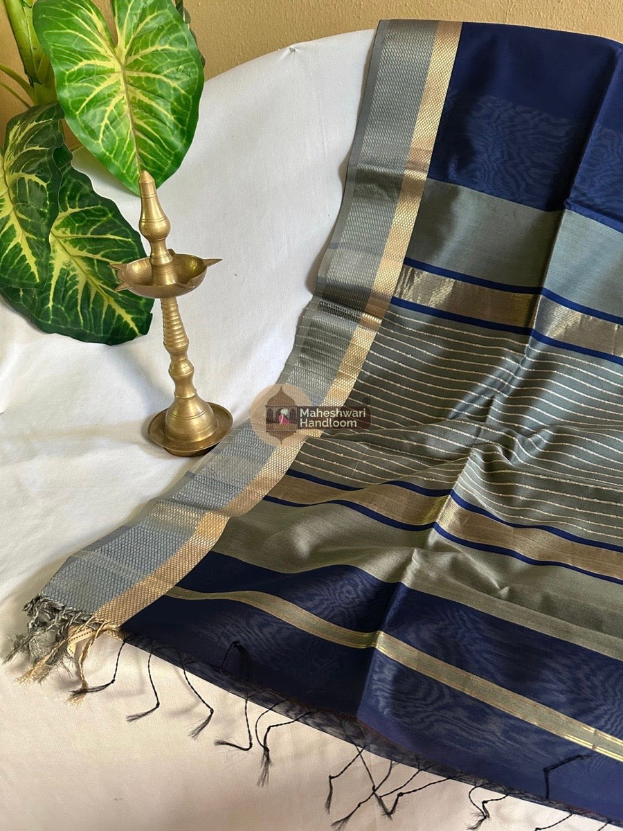 Maheshwari Blue Resham Thread Border Saree 02