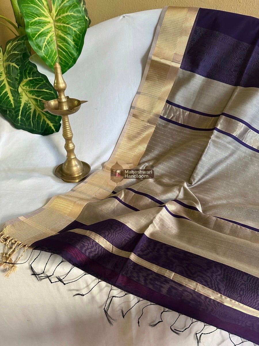 Maheshwari Purple Resham Thread Border Saree 03