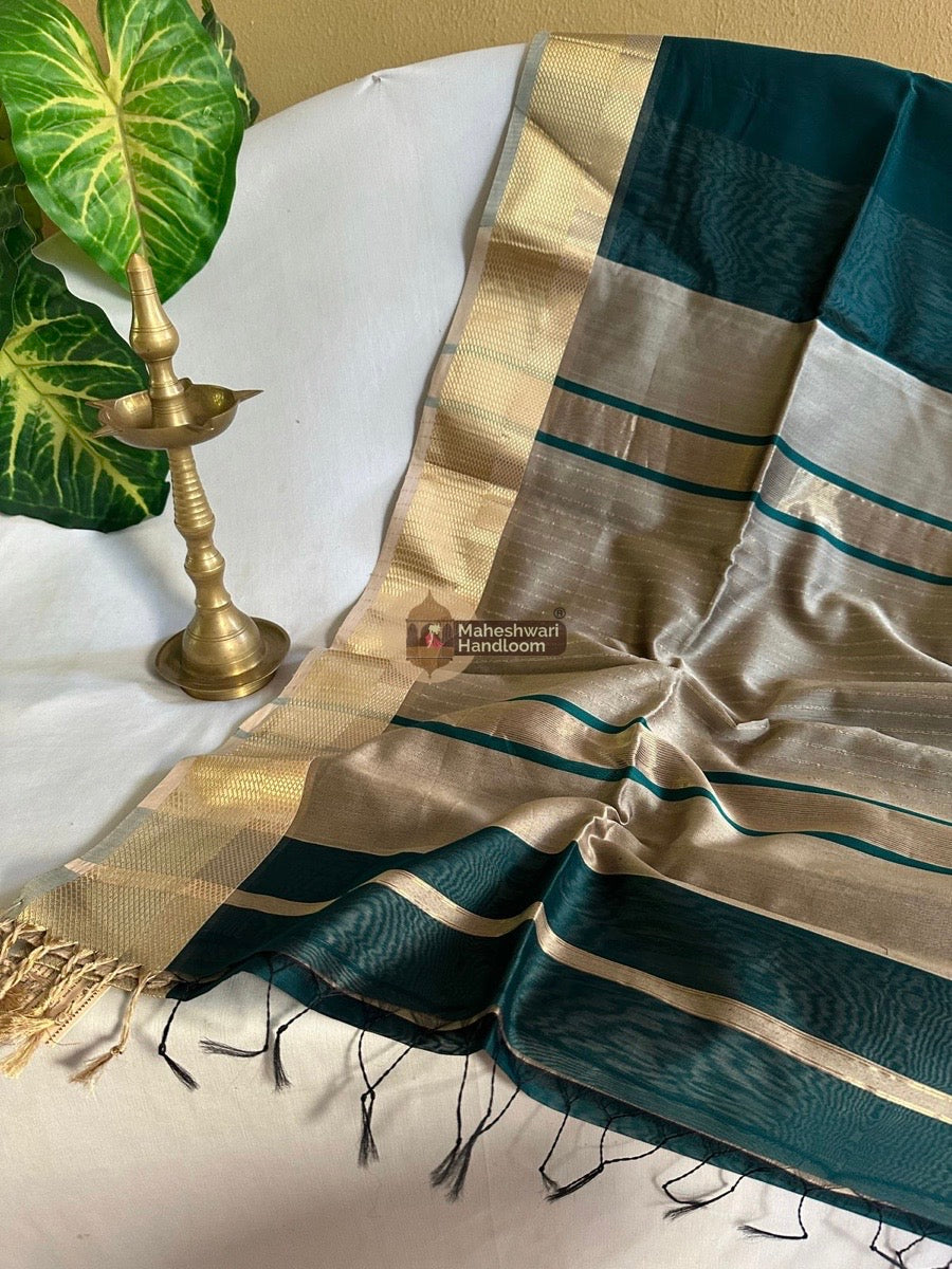 Maheshwari Bottle Green Resham Thread Border Saree 022