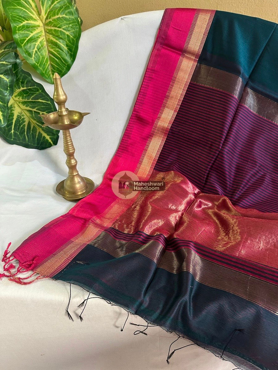 Maheshwari Rama Green Resham Thread Border Saree 020