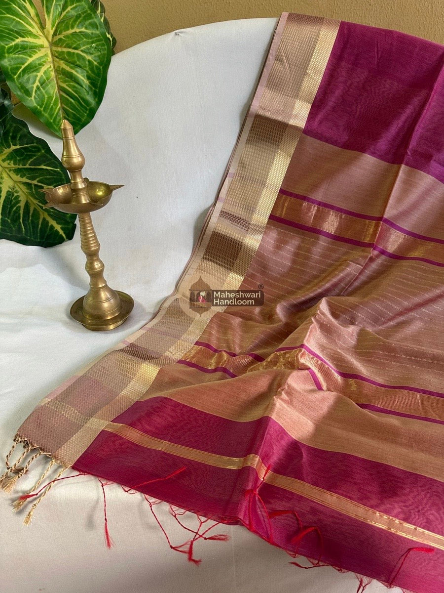 Maheshwari Onion Pink Resham Thread Border Saree 026