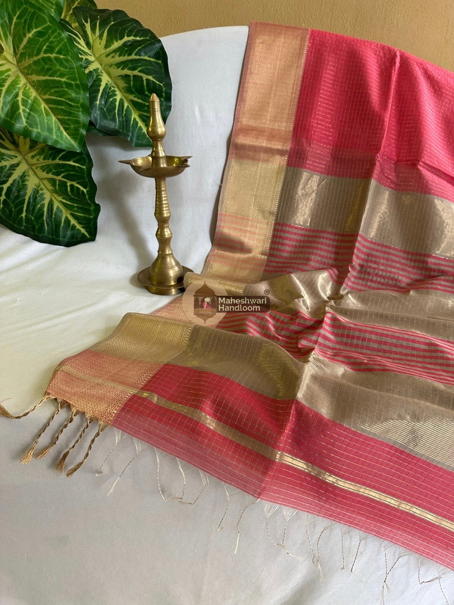 Maheshwari Fuchsia Pink Skirt Checks Saree 04