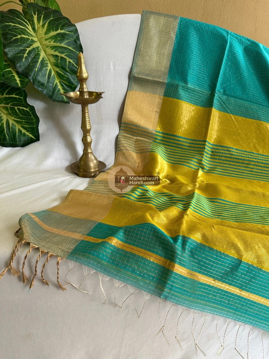 Maheshwari Aqua Green Skirt Checks Saree 012