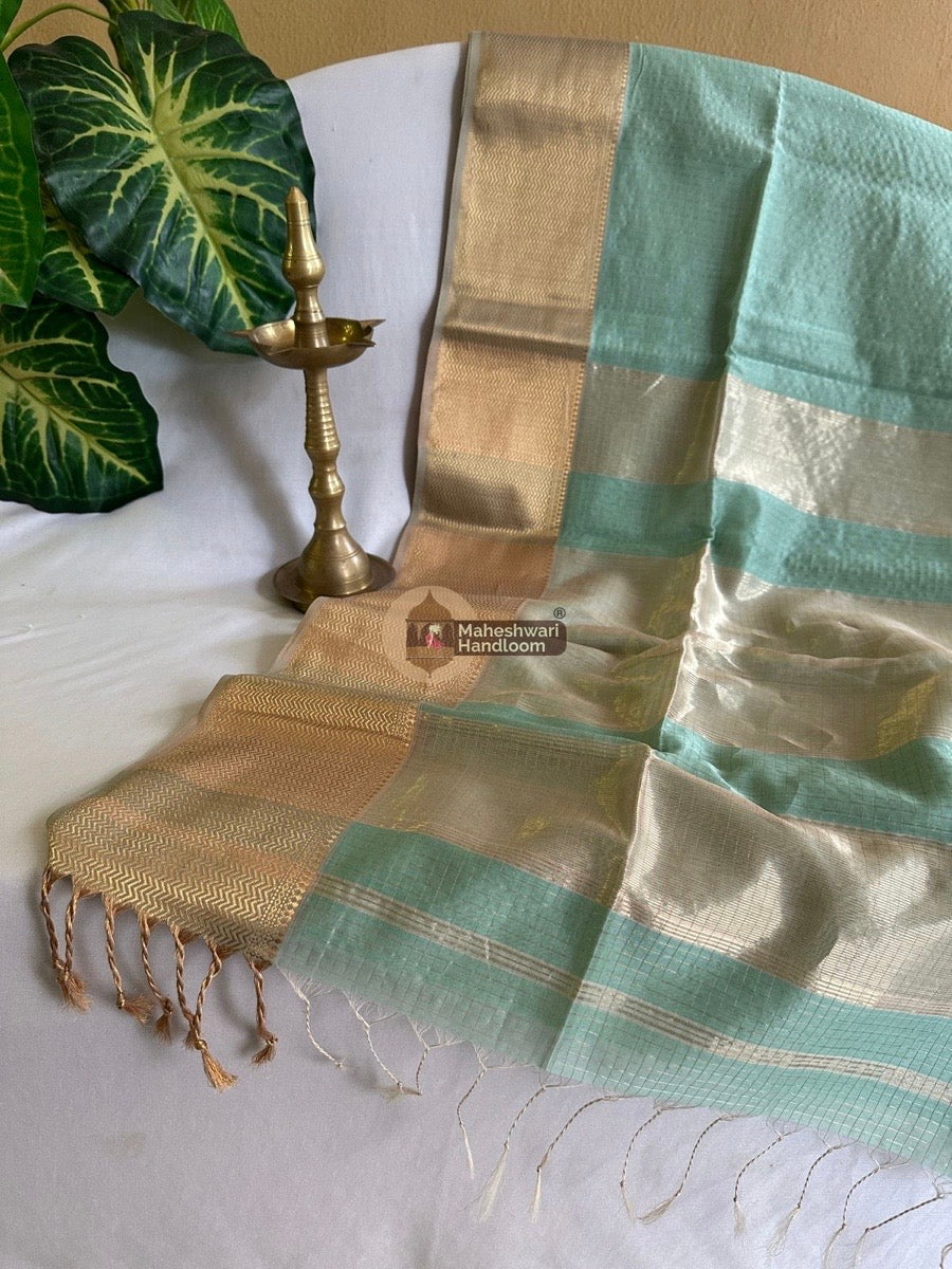 Maheshwari Light Sea Green Skirt Checks Saree 020