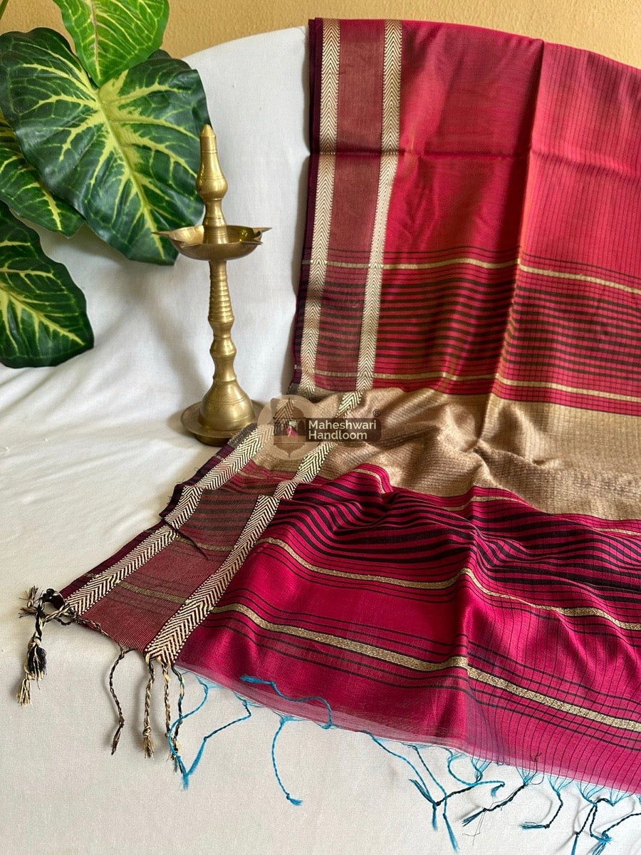 Maheshwari Rani Pink Zari Resham Border Half Lining Body Saree 01
