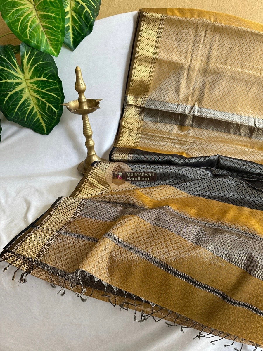 Maheshwari Mustard Yellow 4 Pedal Tissue Saree