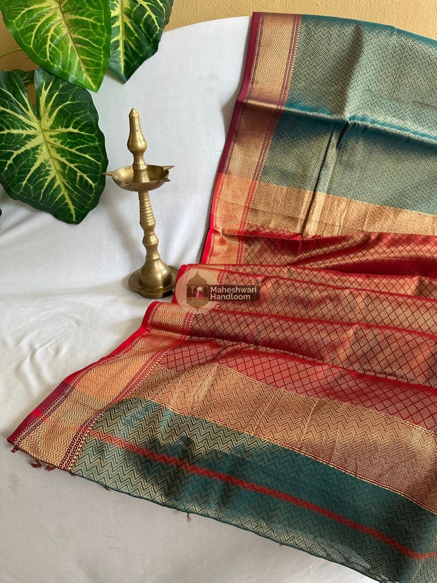 Maheshwari Rama Green 4 Pedal Tissue Saree 03